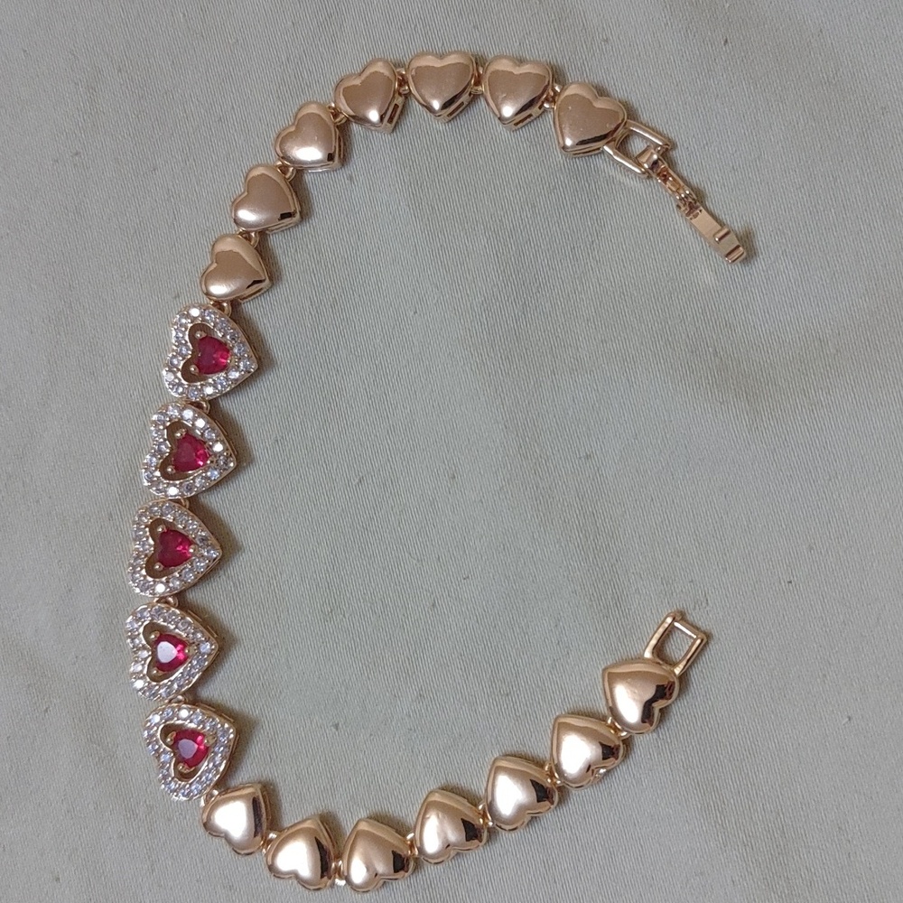 💜 ❤️ New simulated ruby heart cz Gold filled bracelet 💜❤️ - Picture 4 of 6